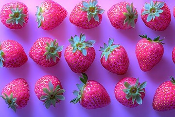 Wall Mural - Vibrant Illustration of Fresh Strawberries on a Pink Background