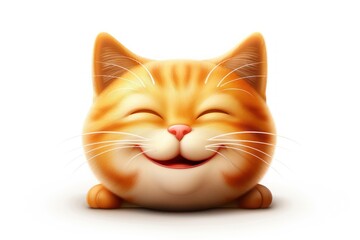 Wall Mural - a smiling cat face emoji icon shiny texture isolated on a white background