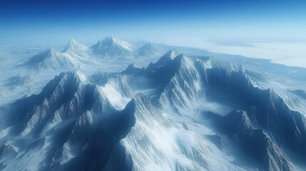 Poster - Aerial View of Snow-Covered Mountain Range