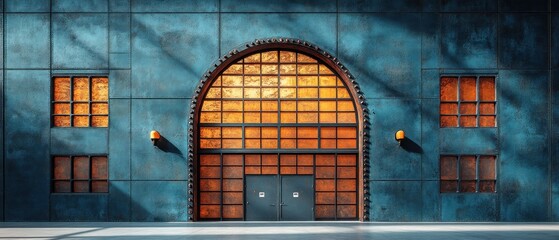 Canvas Print - Industrial Building Entrance with Rusty Panes and Metal Doors