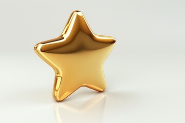 Wall Mural - a shiny golden star emoji icon with a reflective surface isolated on a white background