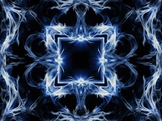 A square frame of blue and white flames representing a cooler yet dynamic energy, with space for text or design.