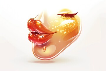 Wall Mural - face blowing a kiss emoji icon with a shiny realistic texture isolated on a white background