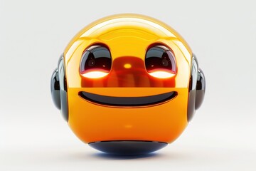 Wall Mural - robot face emoji icon with a glossy surface isolated on a white background