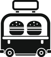 Wall Mural - Black silhouette of a food truck selling burgers on a white background, icon in simple style