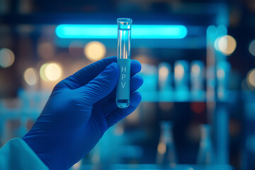 test tube with the text hpv, for human papilloma virus