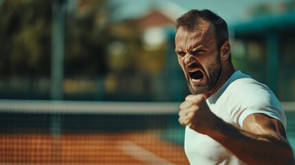 Losing tennis player expresses frustration.