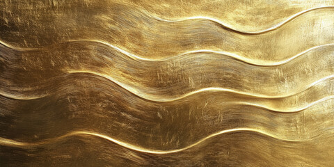 Wall Mural - A gold textured surface with a subtle, wave-like pattern, creating the illusion of gentle, flowing motion across the warm, glowing metal.