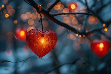 Wall Mural - Heart Shaped Lights Bokeh Background for Saint Valentine's Day