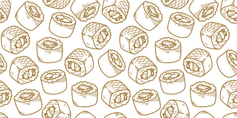 Wall Mural - sushi pattern background. Japanese food seamless pattern background. sushi seamless pattern background. doodle sushi pattern background.