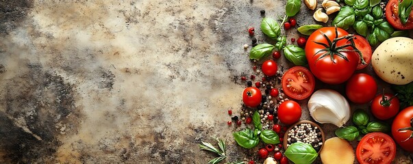 Sticker - Fresh Tomato, Basil, and Garlic Food Photo Background