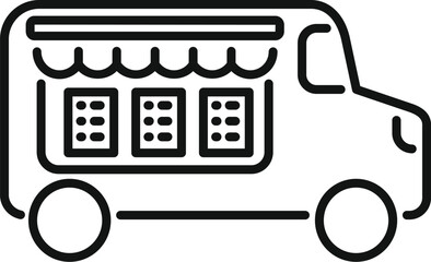 Poster - Food truck selling street food icon, fast food delivery service outline