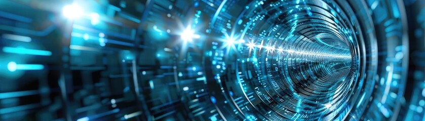 Poster - Futuristic tunnel with glowing lines and light effects, representing technology and digital advancement.