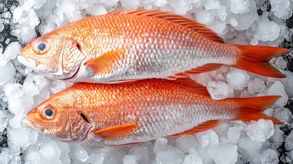 Two red fish are on ice