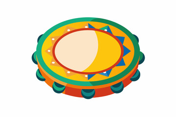 Tambourine. Percussion Musical instrument. A symbol of Mardi Gras, Brazilian carnival, festival. Flat decorative element. Vector illustration isolated on a white background
