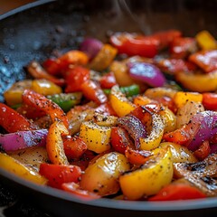 Poster - Sizzling Sauteed Bell Peppers and Onions - A Culinary Photo