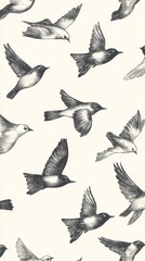 Canvas Print - A black and white drawing of birds flying in a pattern