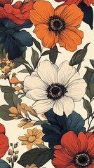 Wall Mural - A colorful floral design with a white background