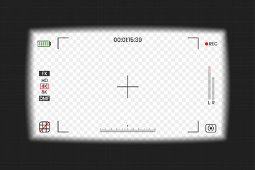 Poster - Camera viewfinder video or photo frame recorder flat style design vector illustration. Digital camera viewfinder with exposure settings and focusing grid template.