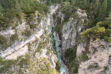 aerial view of the canyon in the val di funes veneto italy