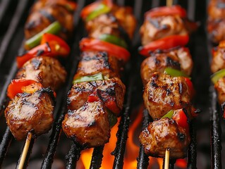 Poster - Delicious Grilled Chicken and Pepper Skewers - A Photo of Summer Grilling