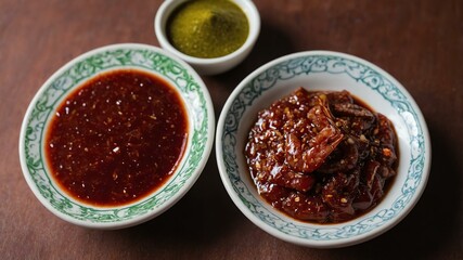 Wall Mural - Filipino side dish Bagoong isolated on a plate, served exquisitely can be a concept for advertisement background