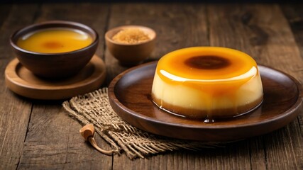 Wall Mural - filipino dessert dish leche flan isolated on an aesthetic plating, concept for advertisement background