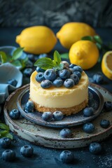 Lemon cheesecake with fresh blueberries