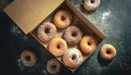 overhead shot: box of donuts