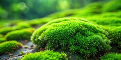 Wall Mural - Close-up of lush green moss growing on a textured surface