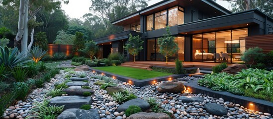 Modern House with a Serene Rock Garden