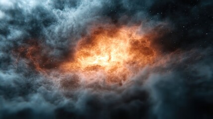 Wall Mural - A mesmerizing image of an abstract nebula with vivid colors, featuring a mixture of orange and blue cosmic clouds, representing the mysterious and expansive nature of space.