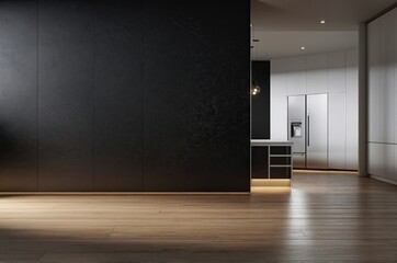 Wall Mural - Modern black interior empty room , kitchen. Mock up. Suitable for interior rooms furniture template.