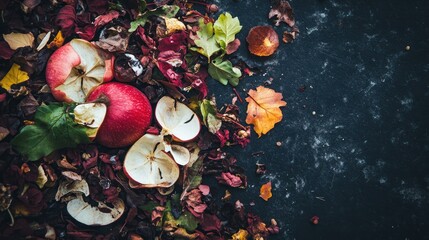 Poster - Apples and Leaves on a Dark Background