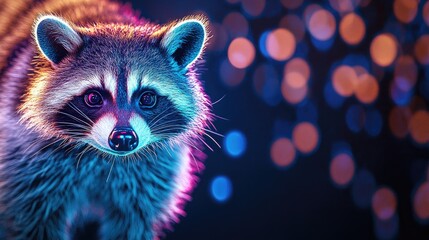 Sticker - A vibrant raccoon portrait with colorful bokeh background.