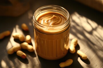 Glass Jar Filled with Creamy Peanut Butter Texture