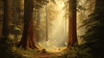 Wall Mural - Sunlight Filtering Through Redwood Forest