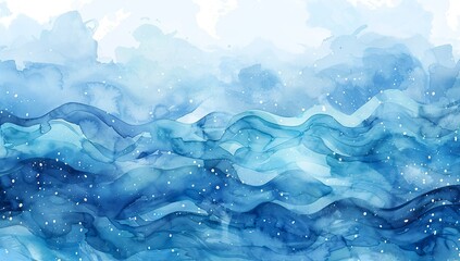 Wall Mural - Abstract watercolor ocean scene with textured blue waves