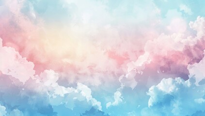 Wall Mural - Watercolor sunset sky with blue and pink hues