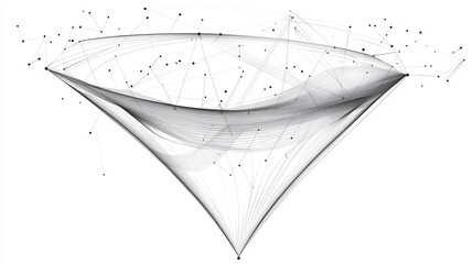 Poster - Funnel in low poly wireframe, isolated on a white background. Abstract origami with mesh lines and points. Vector illustration. Concept of big data or sales funnel with geometric triangles.
