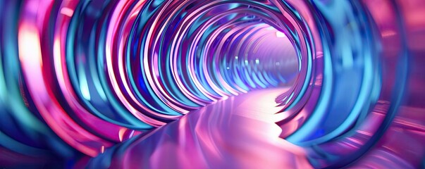 Poster - A vibrant, futuristic tunnel with swirling patterns of blue and pink light, inviting exploration into the unknown.