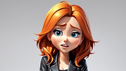 Sticker - Realistic 3D image of an animated girl character looking perplexed. In the expression, there are elements of confusion, worry, anxiety, distrust, and bitterness.  