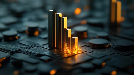 Wall Mural - burning economic graph, representing financial meltdown, market crash, economic crisis