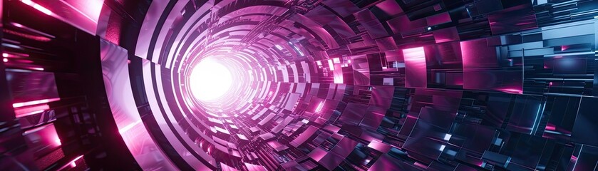 Wall Mural - An abstract view of a vibrant tunnel with pink and purple hues, representing futuristic technology and dynamic energy.