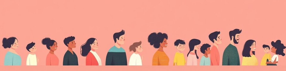 Multicultural group of mothers and fathers with kids. Flat  illustration, Generative AI