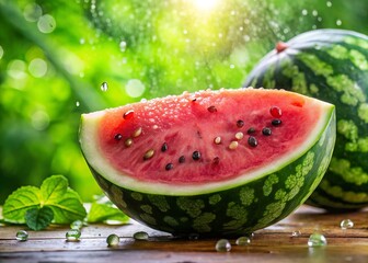 Watermelon's juicy sweetness and dew-kissed surface make for a rejuvenating treat on a hot summer afternoon,