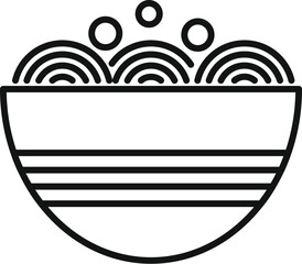 Wall Mural - Simple black and white vector icon of a steaming bowl of ramen noodles