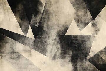 Wall Mural - Charcoal watercolor abstract geometric shapes on a textured vintage paper background, featuring bold ink graffiti art with expressive washes and brush strokes