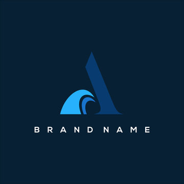 Initial letter A logo and wave symbol. Wave design element, initial Letter A logo Icon, Initial Logo Template
