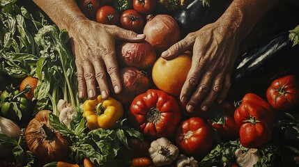 Wall Mural - Hands Holding a Variety of Fresh Produce